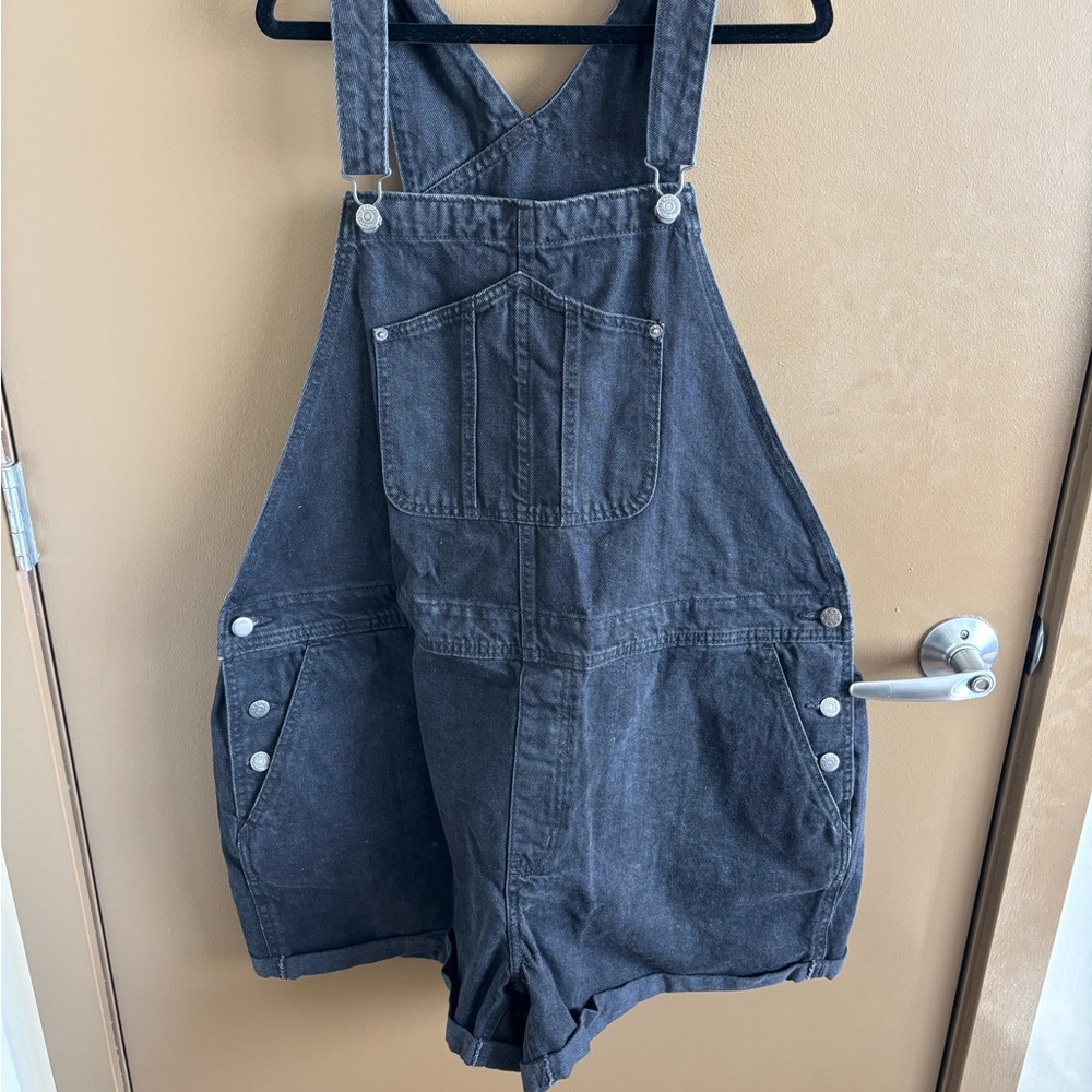 Black Denim Short Overalls